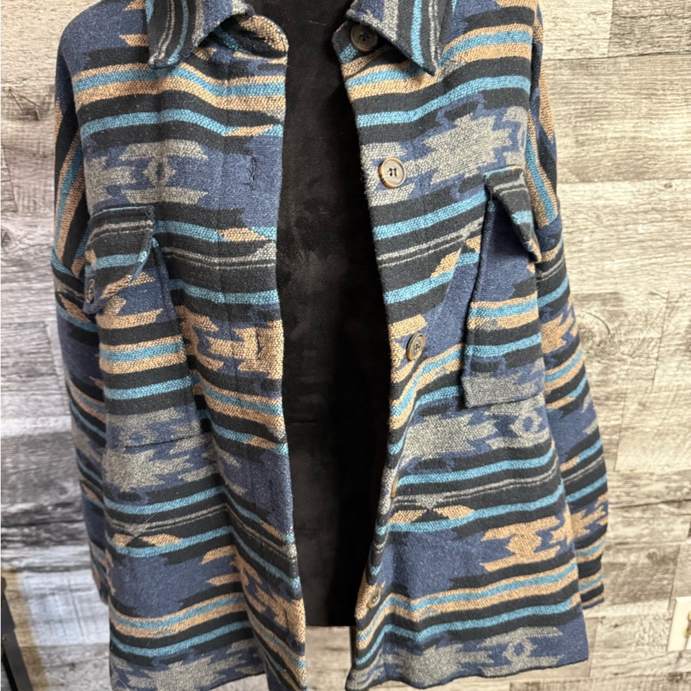 Striped Blue and Tan Button Down Shirt